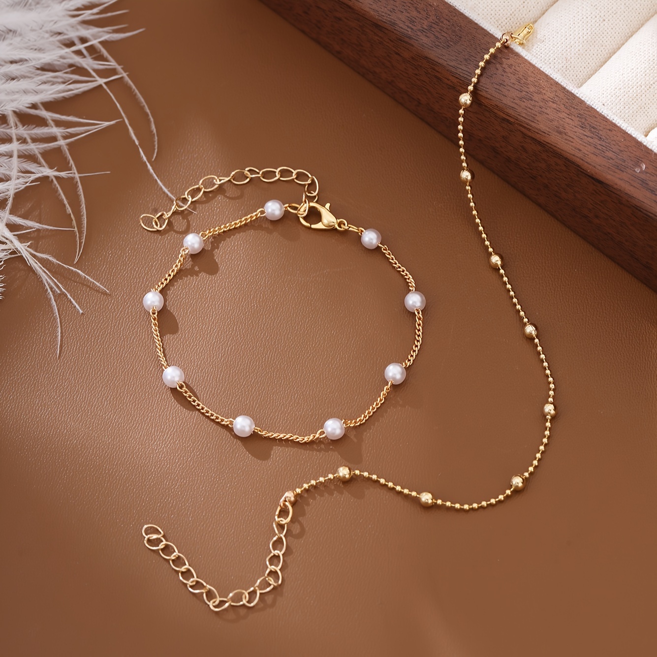 Copper Bead Chain Bracelet Set Women Bead Number Random